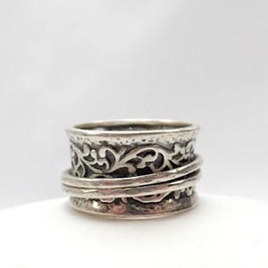 DIDAE Ornate Sterling Silver Wide Band Israeli Spinner Ring Sz. 8, 8-1/4, 10-1/4